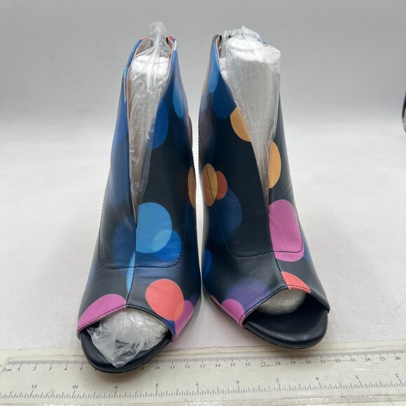 YDN Blue Circle Print Slingback Peep Toe Stiletto High Heel Sandals Ankle Boots - Picture 3 of 8